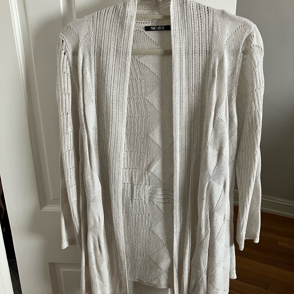 NIC+ZOE Silver Pearl Cardigan Sweater with Ribbed Texture